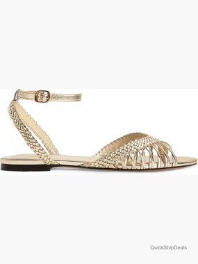 Faux Leather Braided Flat Sandals with Adjustable Ankle Straps